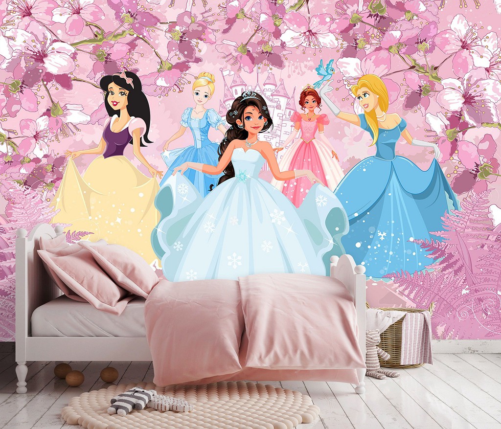 Флизелиновые фото обои дисней принцессы Для Детей Замок Сказка 254 x 184 см Для девочек - среди цветов (13236V4)+клей