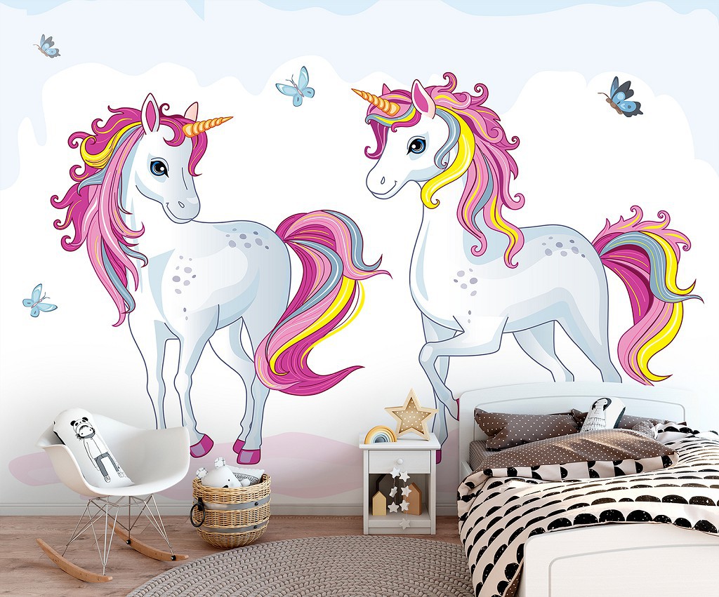 Флізелінові фотошпалери з кіньми 368x280 см Для дівчаток - Два єдинороги (13241V10)+клей