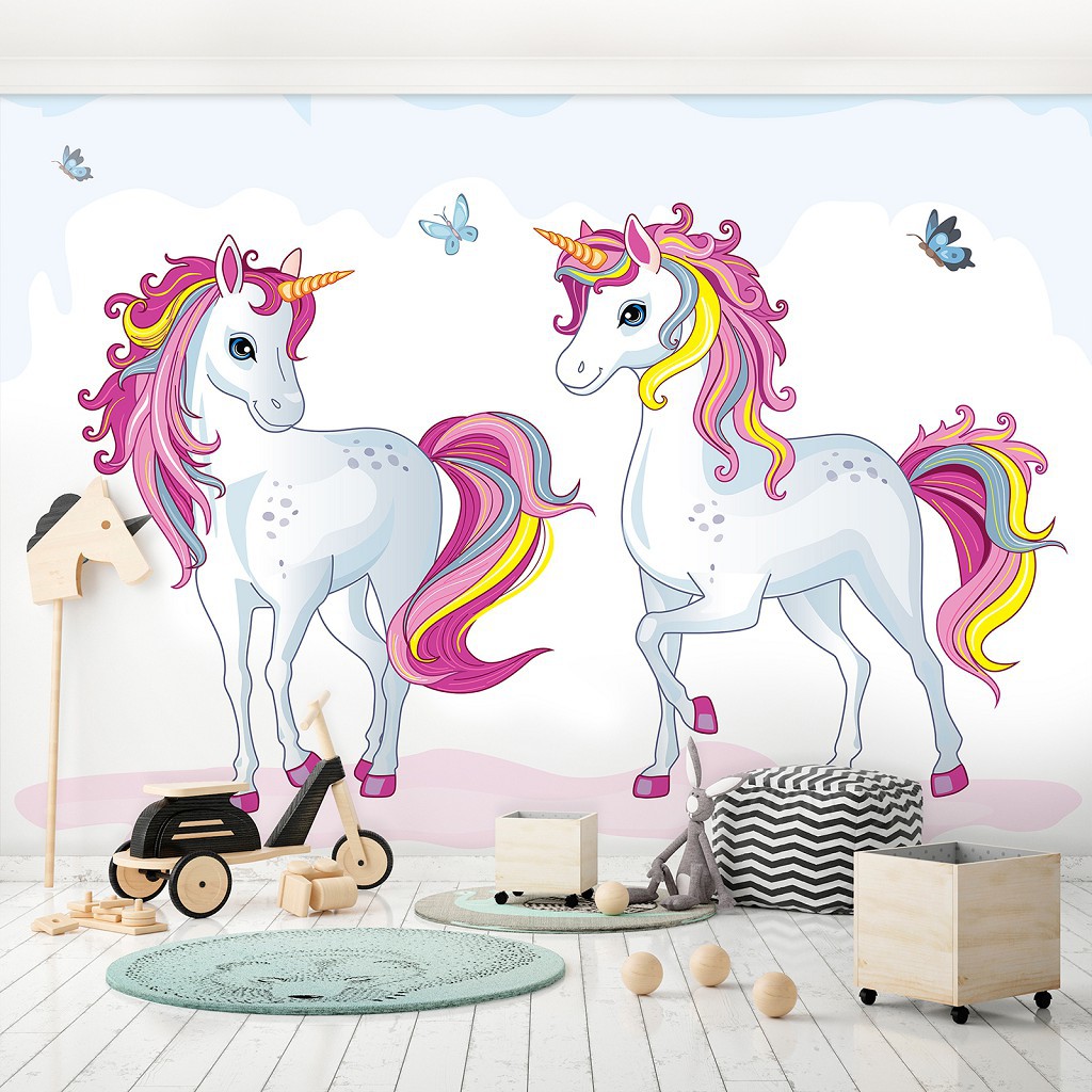 Флізелінові фотошпалери 416x254 см Для дівчаток - Два єдинороги (13241VEXXXL)+клей