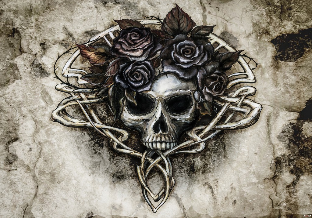 Флизелиновые фотообои 3д розы 254 x 184 см Культура народов мира - Череп в розах (13260V4)+клей