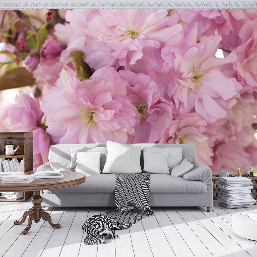 Флизелиновые 3d фото обои природа 254 x 184 см Большие розовые цветы сакуры (13282V4)+клей