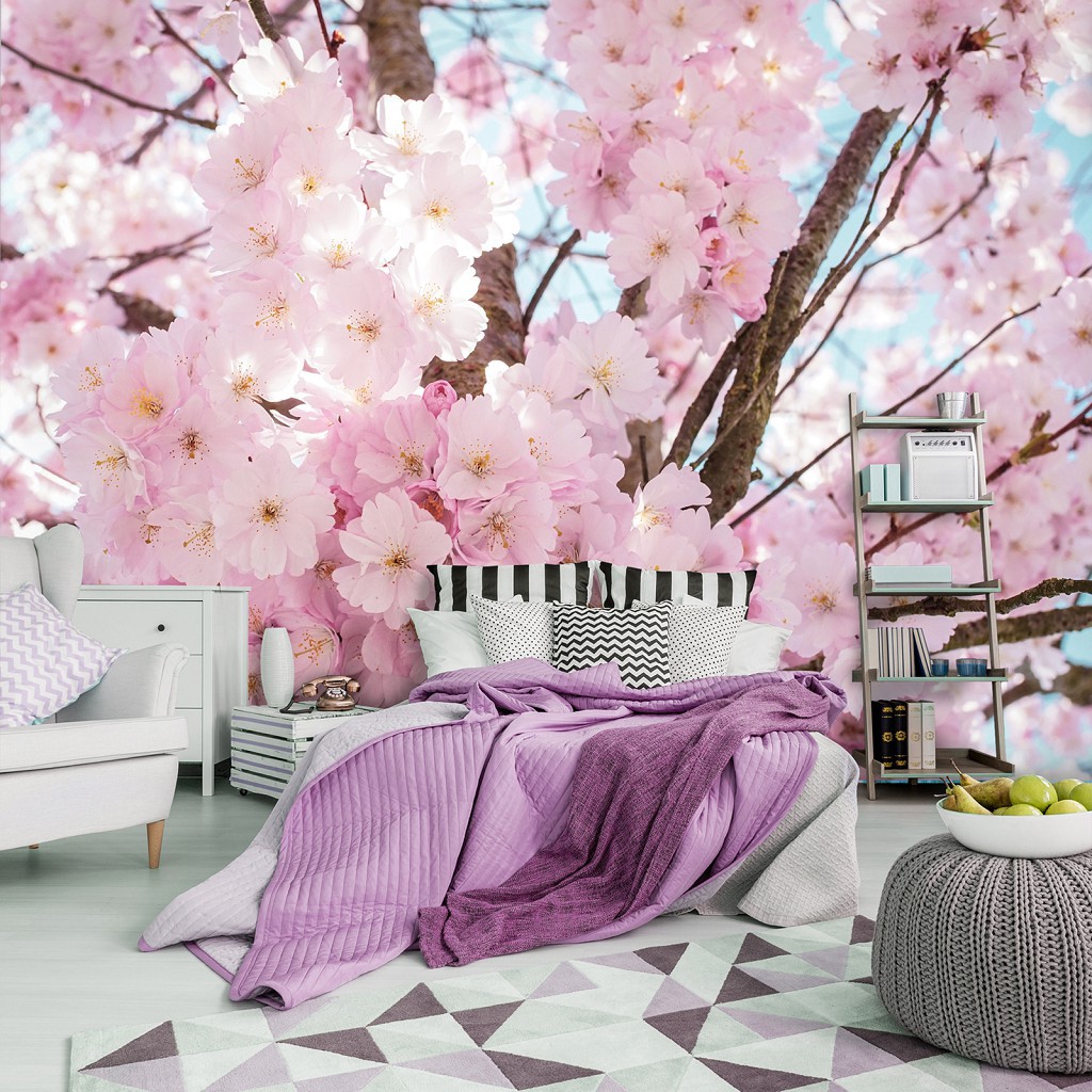 3 д флизелиновые фотообои природа 416x254 см Розовые цветы на дереве (13283VEXXXL) +клей