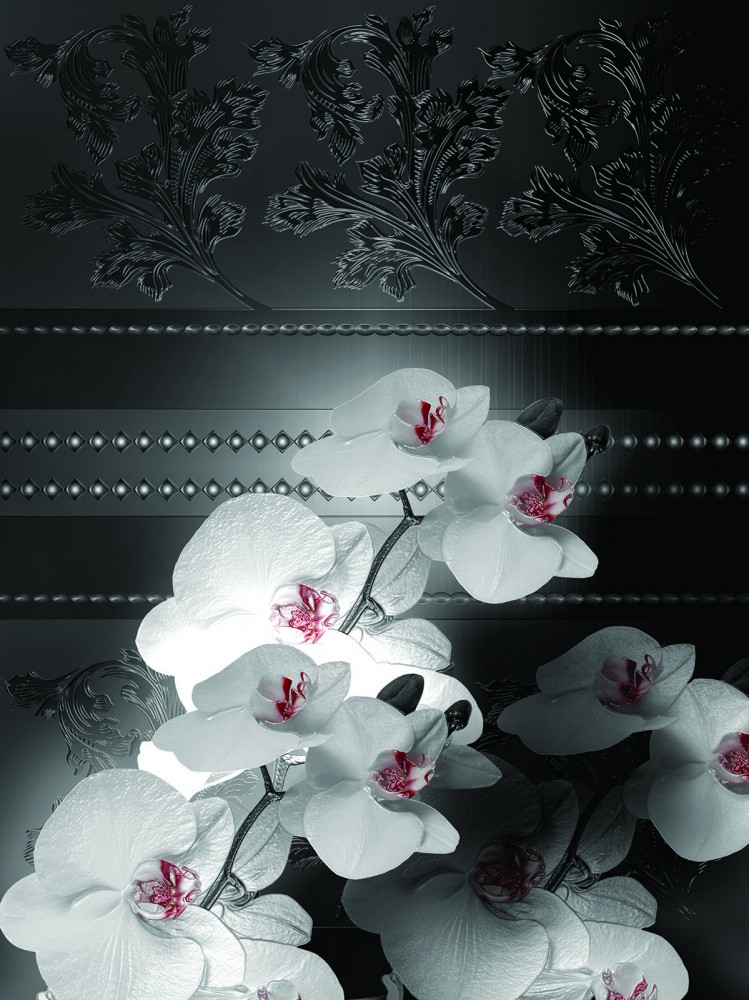 3д флизелиновые фотообои в спальню 184x254 см Черно-белые с красным орхидеи (1328V4A)+клей