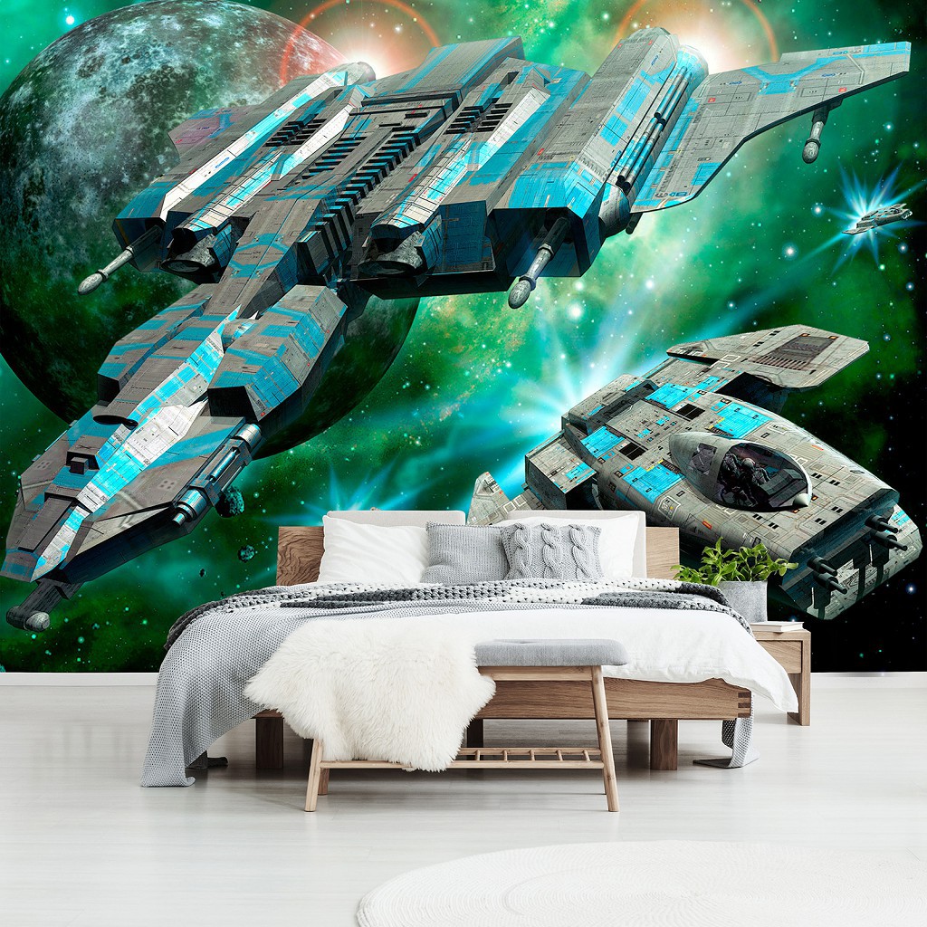 3D Флизелиновые фото обои космос на стену 312 x 219 см Детские - Космические корабли (13291VEXXL)+клей