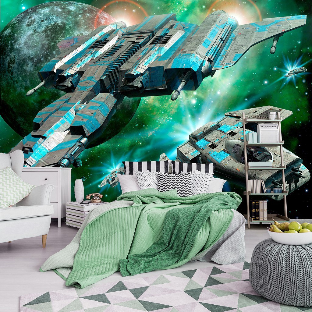 3D Флизелиновые фото обои фантастика 254 x 184 см Детские - Космические корабли (13291V4)+клей