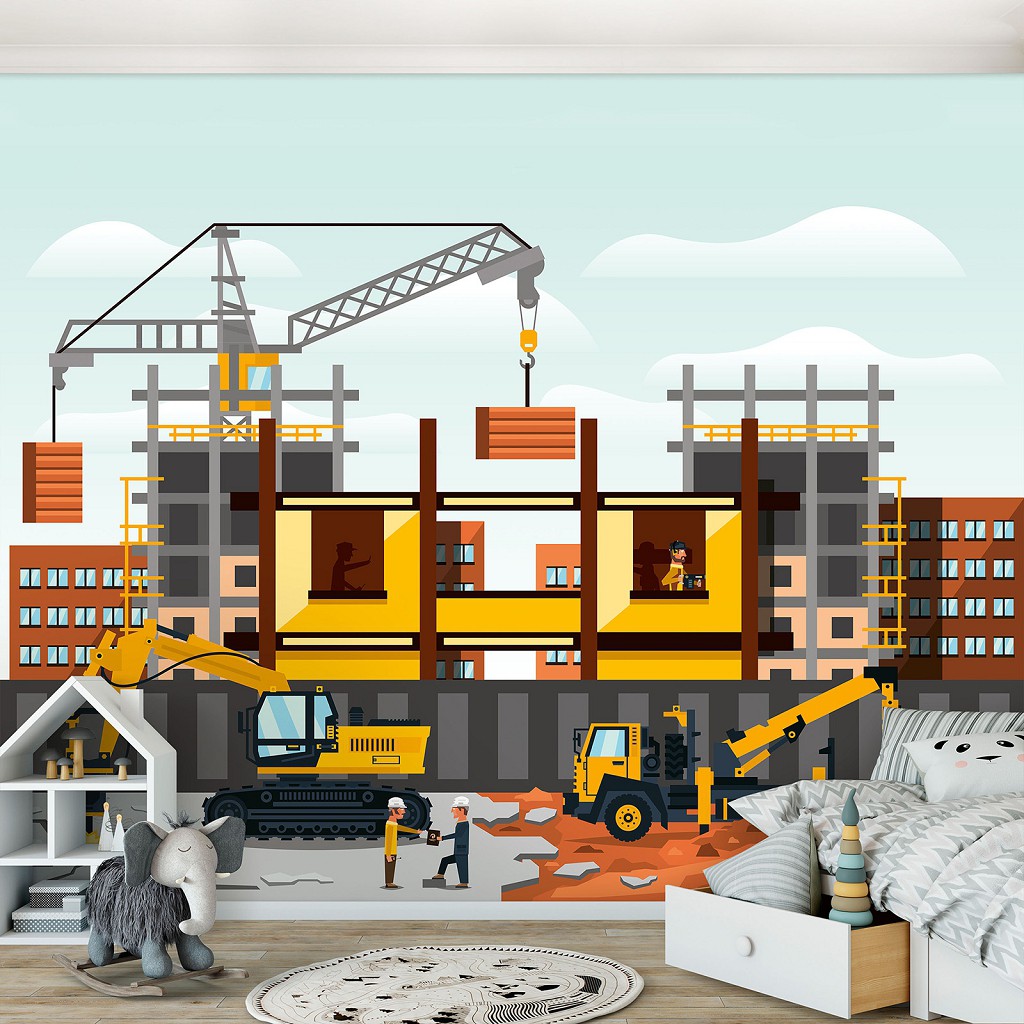 Дитячі флізелінові фотошпалери 312x219 см Будівельний майданчик для хлопчика (13293VEXXL) +клей