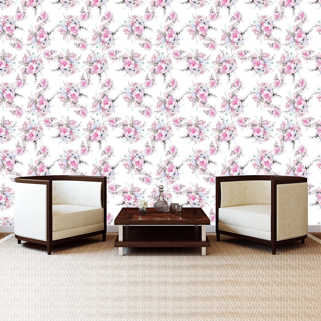 Флізелінові фотошпалери троянди на стіну 416x254 см Квітковий принт на білому тлі (13296VEXXXL) +клей