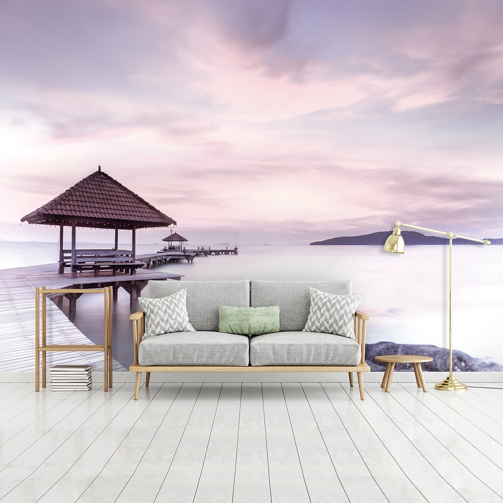 Флизелиновые фотообои облака небо 3D 368 x 280 см Беседка у озера (13309V10)+клей