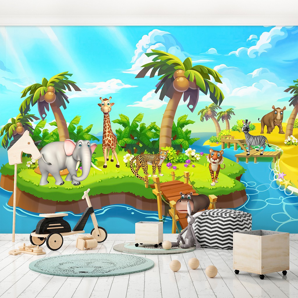 Флизелиновые фото обои детские животные 312x219 см Зверята на острове 13328VEXXL+клей