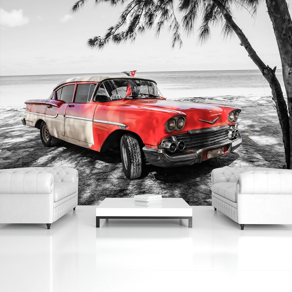 3D Флизелиновые обои фото авто 254 x 184 см Транспорт - Старая красная машина (13334V4)+клей