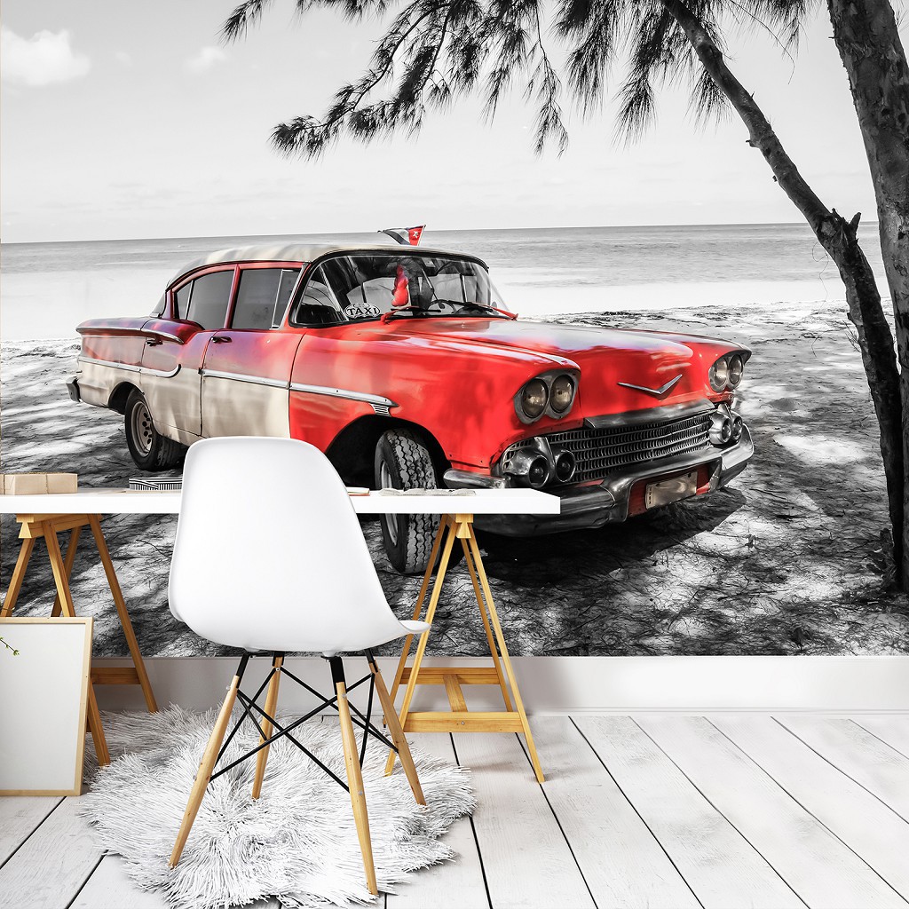 Авто флізелінові 3D фотошпалери 416x290 см Транспорт - Стара червона машина (13334VEXXXXL)+клей