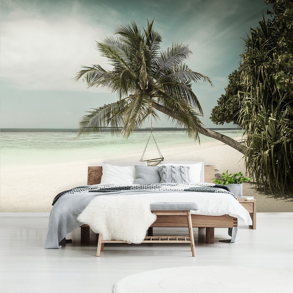 3 д флизелиновые фотообои природа 416 x 254 см Море - Одинокая пальма на пляже (13344VEXXXL)+клей