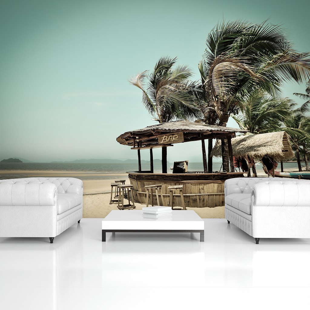 Флизелиновые 3D фотообои пляж 254 x 184 см Море - бар у океана (13348V4)+клей