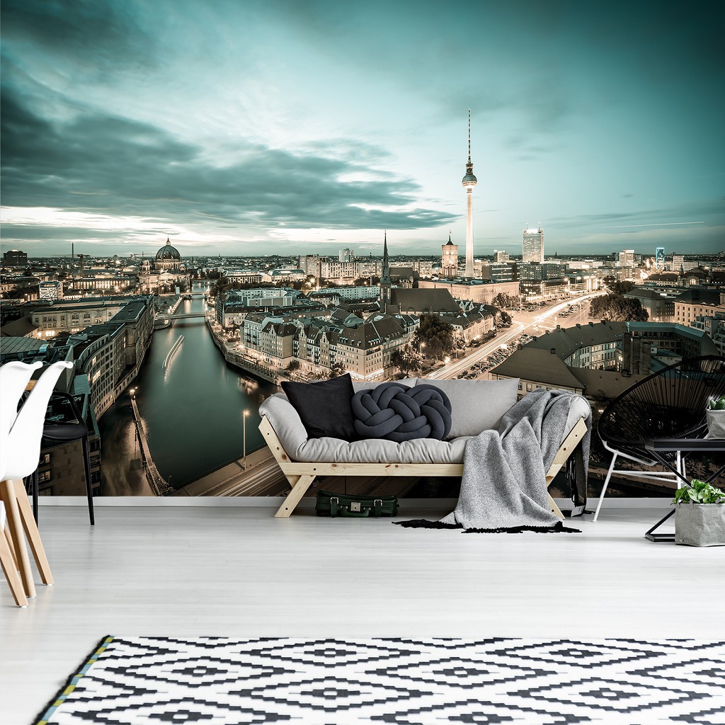 Флізелінові 3D фотошпалери на стіну міст 368x254 см ранок у місті Берлін (13358V8)+клей