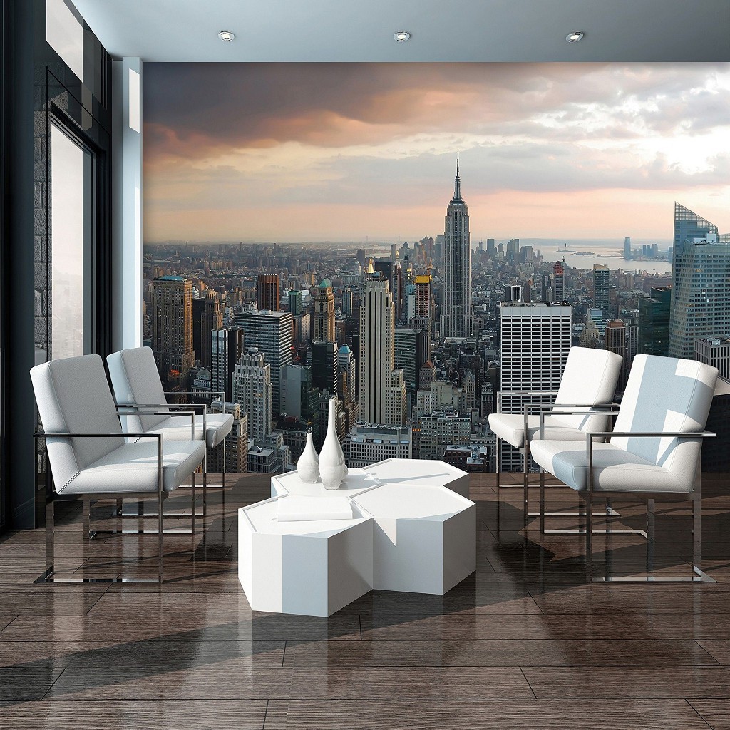 Флізелінові фото шпалери 3D Хмарочоси Небо 368х254 см Нью-Йорк Вид на місто (133V8)+клей