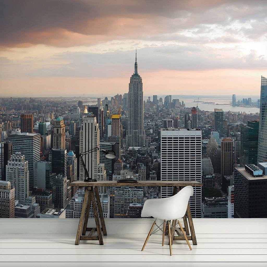 Флізелінові фото шпалери 3D Хмарочоси Небо 312x219 см Нью-Йорк Вид на місто (133VEXXL)+клей