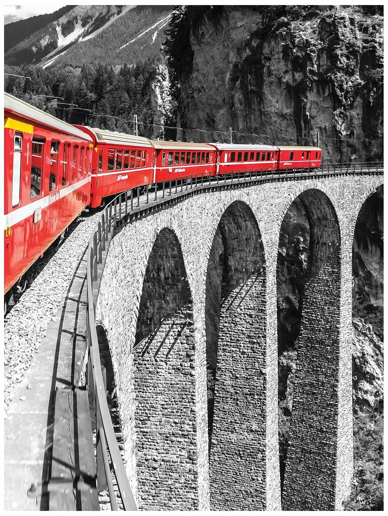 3D природа флізелінові фотошпалери 206x275 см Берніна експрес - червоний потяг (1344VEA)+клей