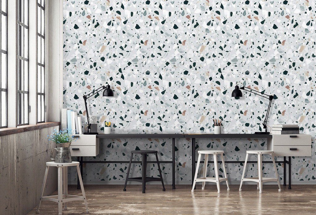 Флизелиновые фотообои абстракция 368x280 см Текстура серого камня терраццо (13473V10) +клей