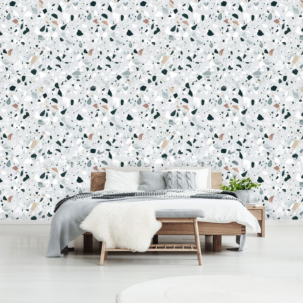 Флізелінові фотошпалери абстракція 416x254 см Текстура сірого каменю терраццо (13473VEXXXL) +клей