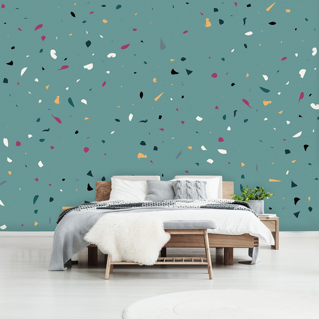 Флізелінові фото шпалери візерунки 312x219 см Текстура зеленого каменю терраццо (13474VEXXL) +клей