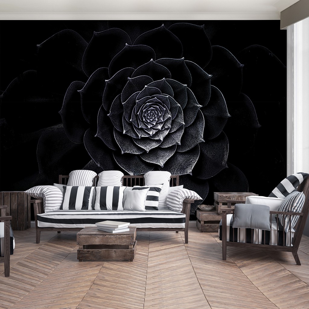 Флізелінові фото шпалери абстракції 254x184 см Чорна квітка (13483V4)+клей
