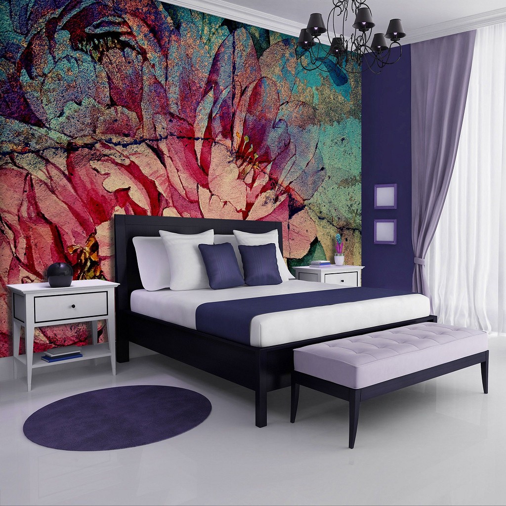 Флізелінові фотошпалери 312x219 см Намальована велика квітка на стіні (13484VEXXL) +клей