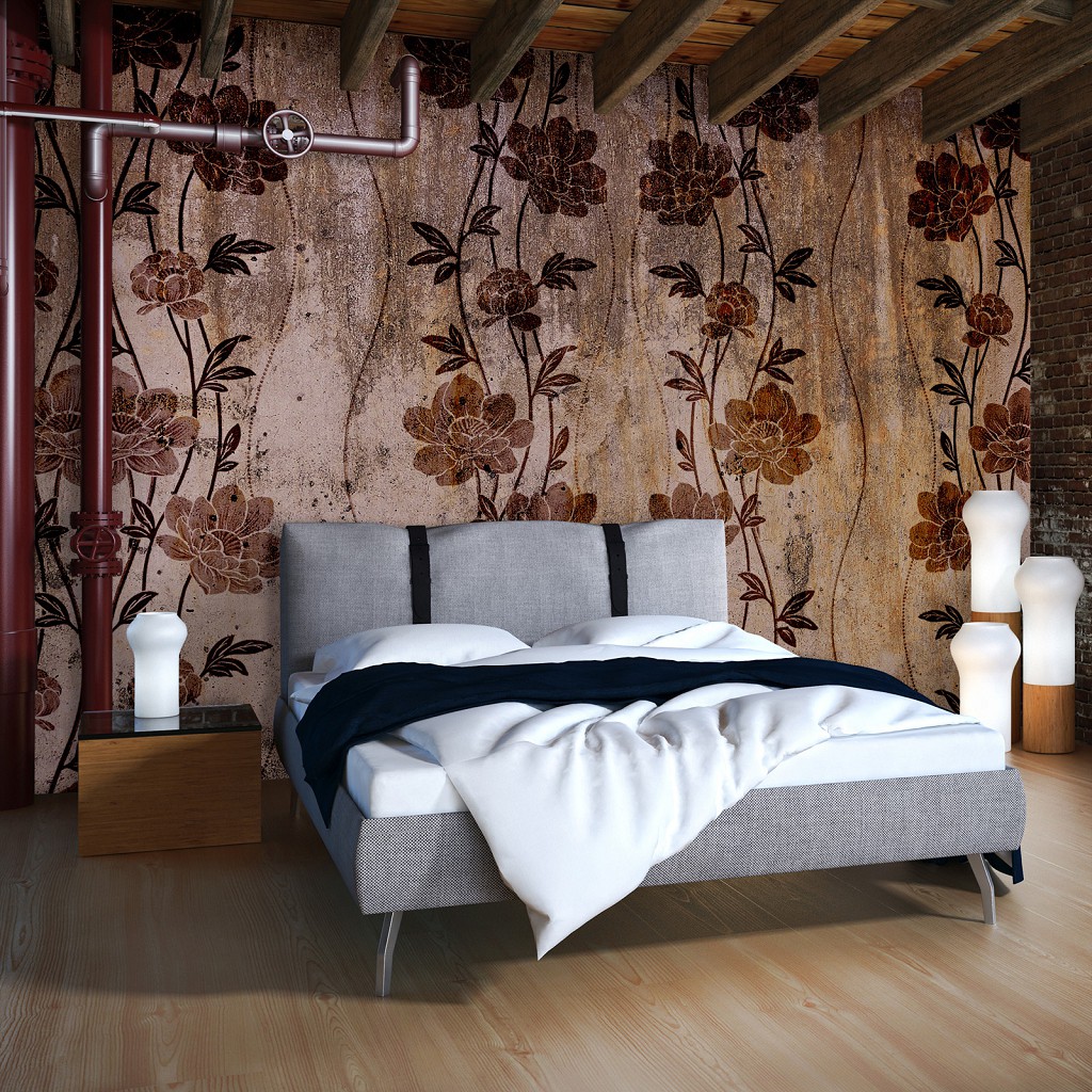 Флизелиновые фотообои листья в интерьере 460x300 см Цветы в оттенках коричневого (13486V12) +клей