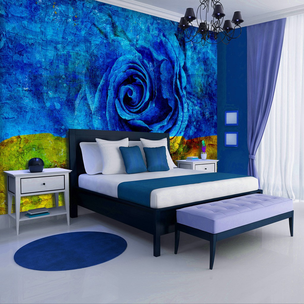 Квіти флізелінові фотошпалери 416x254 см Блакитна жовта троянда (13499VEXXXL)+клей