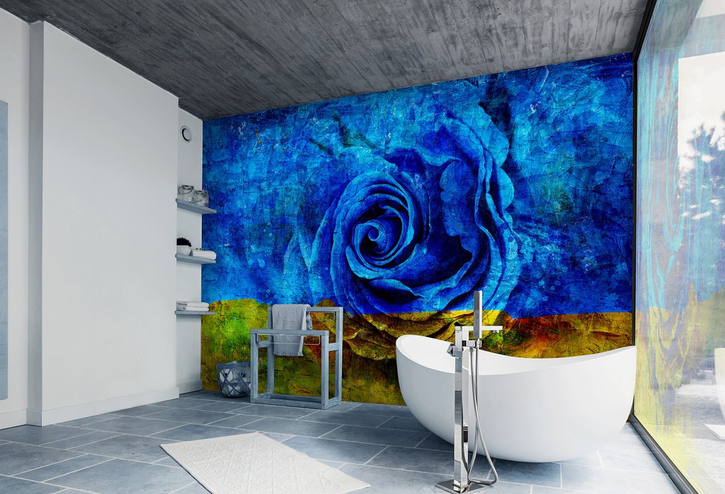 Квіти флізелінові фотошпалери 520x318 см Блакитна жовта троянда (13499VEXXXXXL)+клей