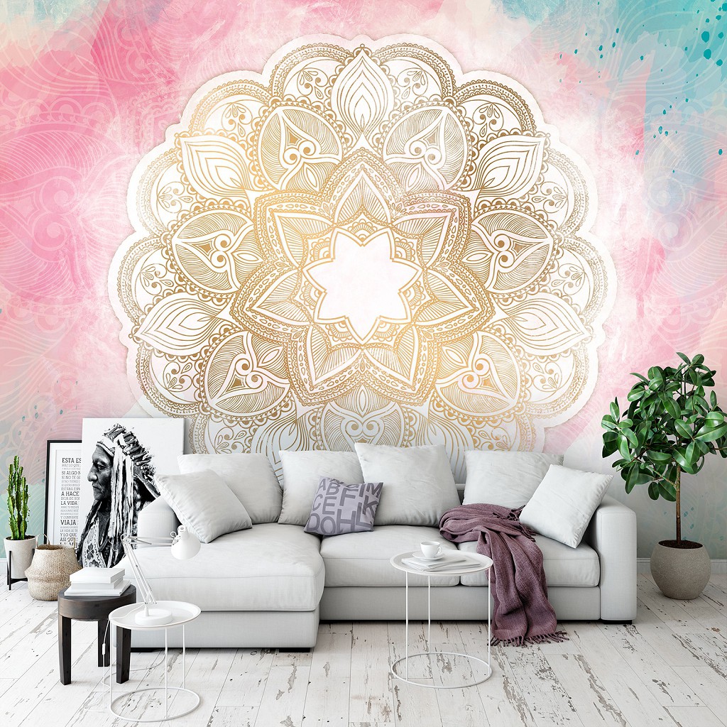 Рожеві флізелінові фотошпалери 368x254 см Пастельна мандала (13505V8) +клей