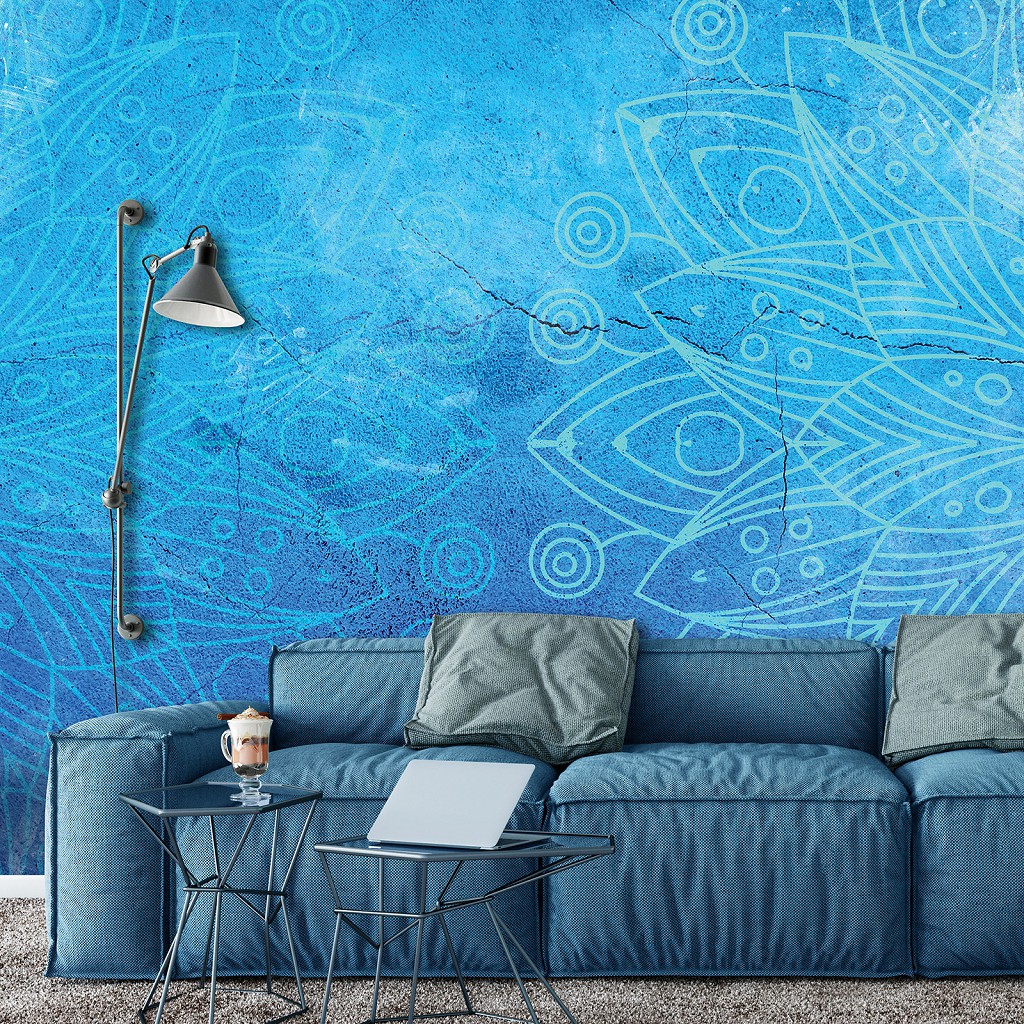 Флізелінові фотошпалери візерунки 312x219 см Мандала Лазурна (13507VEXXL) +клей