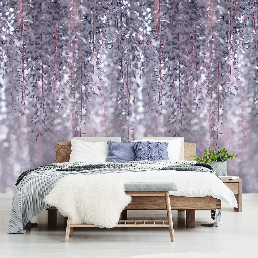 Флизелиновые фотообои 312x219 см Цветы Глицинии на сером фоне (13520VEXXL) +клей