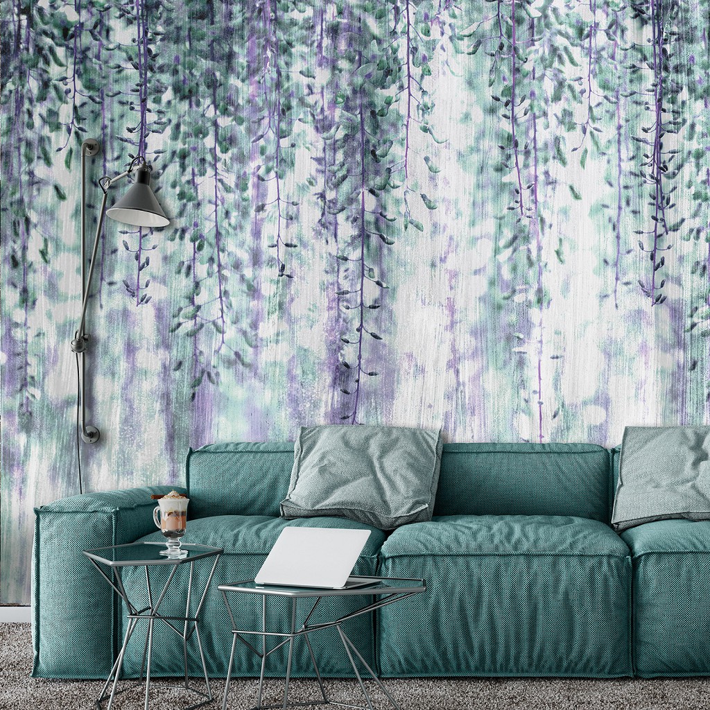 Флизелиновые фотообои 416x254 см Цветы Глицинии на светлом фоне (13521VEXXXL) +клей