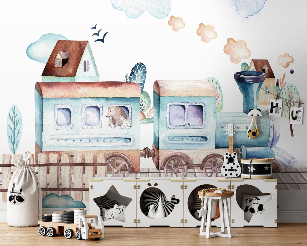 Флизелиновые детские фотообои 416x254 см Поездка на поезде - локомотив (13526VEXXXL) +клей