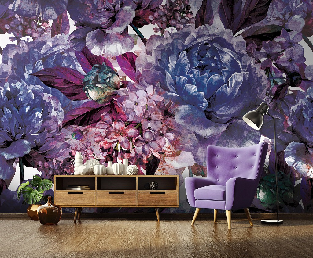 Флізелінові фотошпалери 416x290 см Фіолетові квіти (13530VEXXXXL) +клей