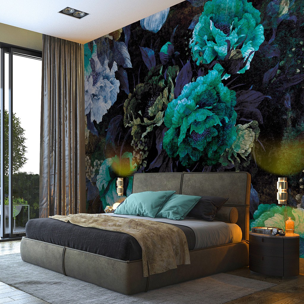 Флизелиновые фотообои Винтажные цветы в синих тонах (13532V)+клей