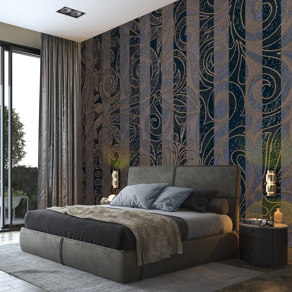 Флизелиновые фотообои с узорами 416x254 см Полосатый орнамент золото (13536VEXXXL) +клей