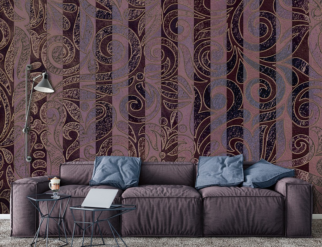 Флизелиновые фотообои 312x219 см Бордовый полосатый орнамент (13537VEXXL) +клей