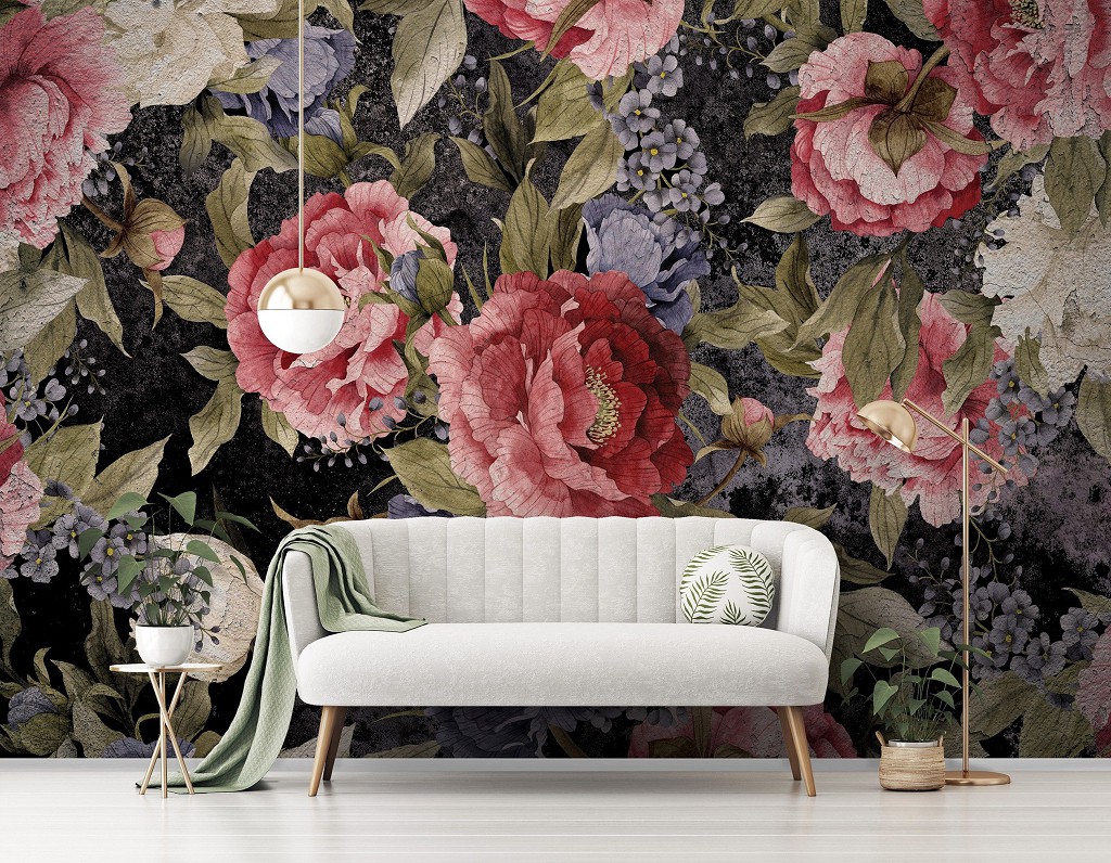 Флізелінові фотошпалери 368x280 см Квіти - Великі півонії та бузок (13545V10)+клей