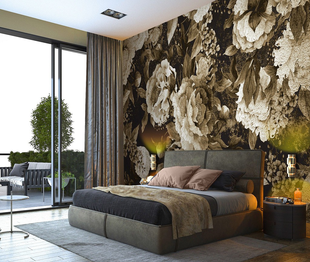 Флизелиновые фотообои для кухни 368x280 см Винтажные цветы в сепии (13547V10) +клей