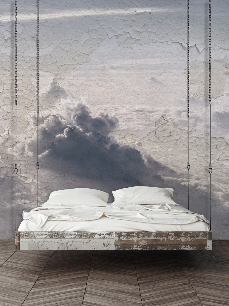 Флізелінові фотошпалери 416x290 см Намальовані хмари на потрісканій стіні (13548VEXXXXL) +клей