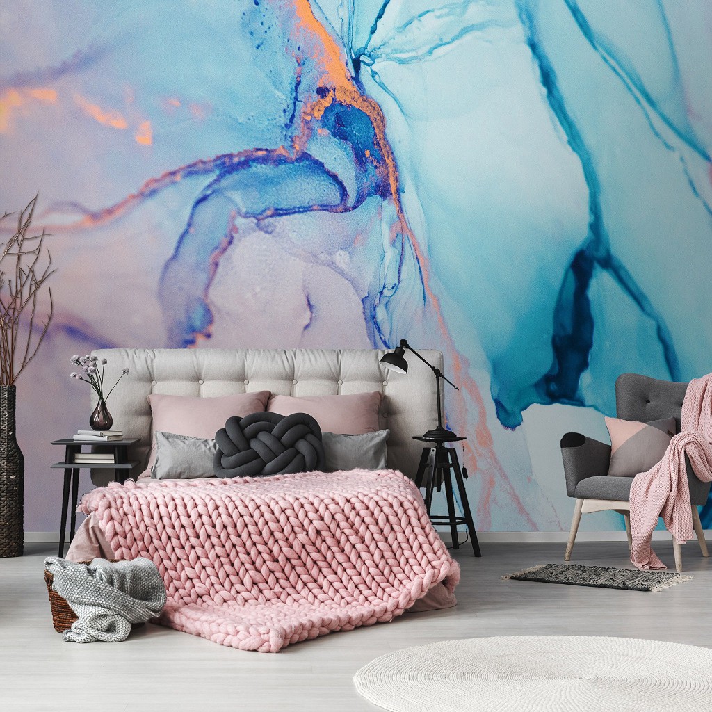 Флізелінові фотошпалери фото 520x318 см Сучасна акварельна структура Блакитний мармур (13555VEXXXXXL)+клей