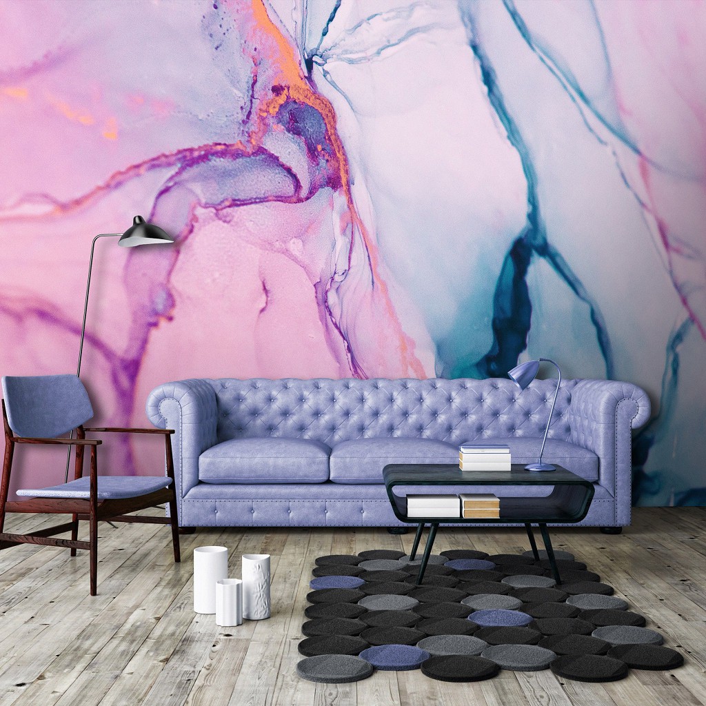 Флизелиновые фотообои абстракция 254 x 184 см Современная акварельная структура Розовый мрамор (13556V4)+клей