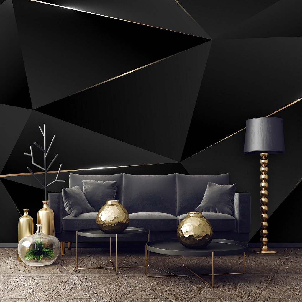 Флизелиновые фотообои в спальню Абстракция 312 x 219 см Геометрия - Черные треугольники (13557VEXXL)+клей