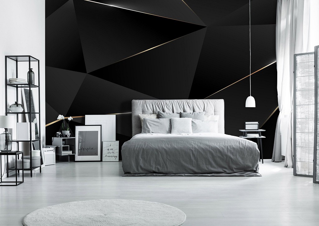 Популярные флизелиновые фотообои Абстракция 416 x 254 см Геометрия - Черные треугольники (13557VEXXXL)+клей