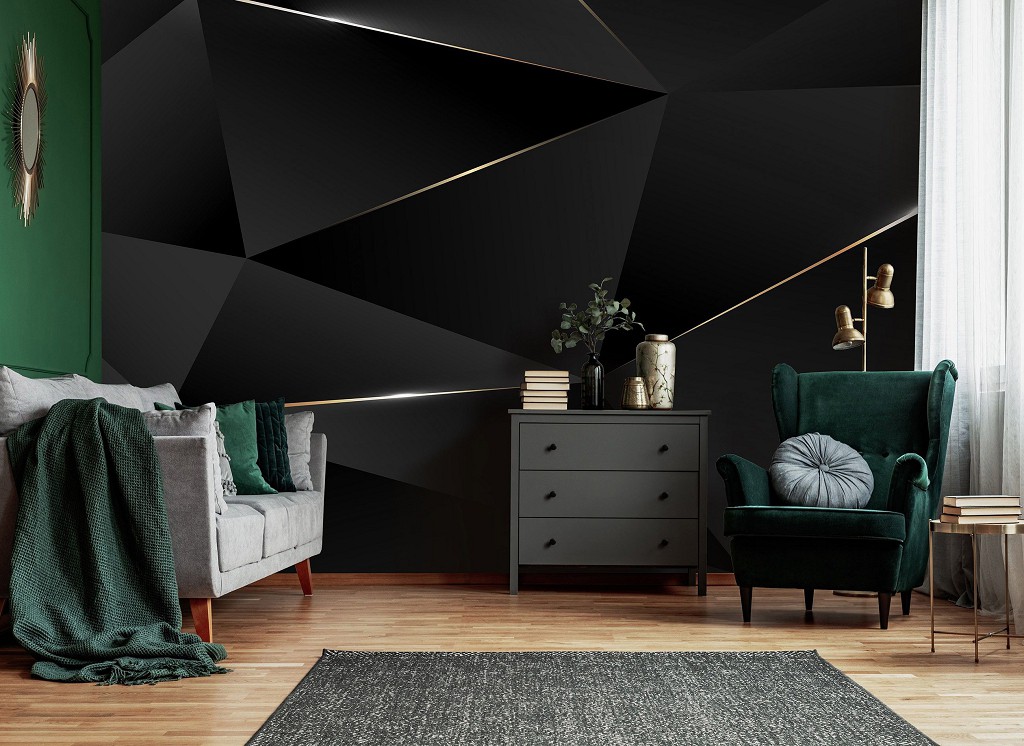 Флизелиновые фотообои с геометрическими фигурами Абстракция - Черные треугольники (13557V)+клей