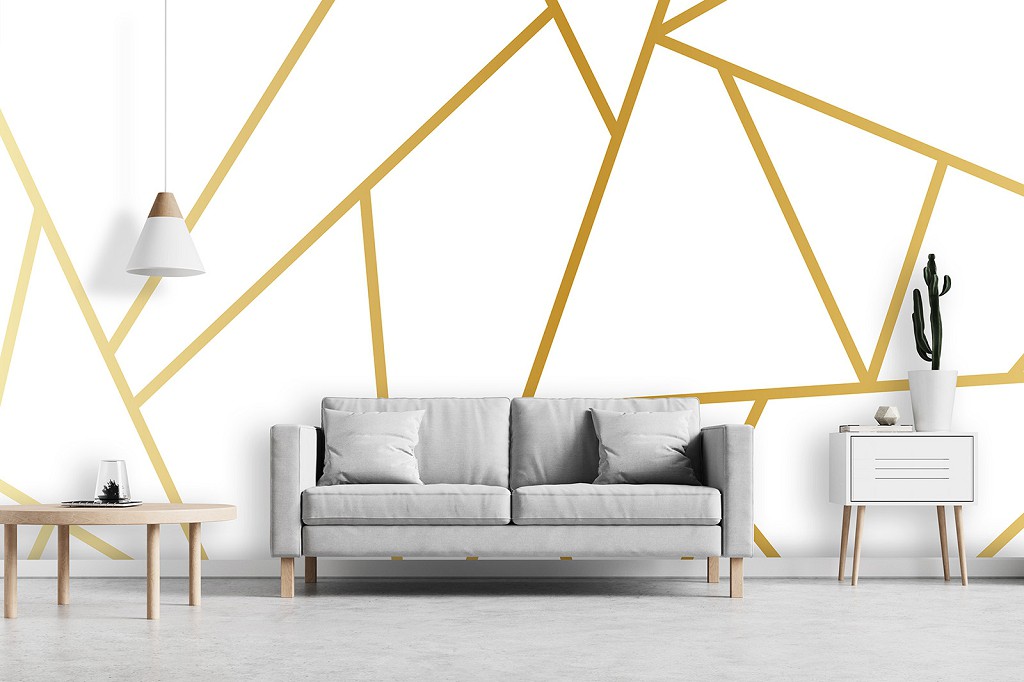 Флізелінові фотошпалери геометрія 460x300 см Золоті геометричні лінії (13558V12) +клей