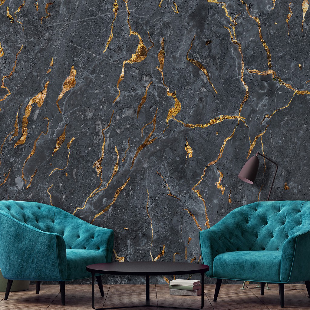 Мрамор флизелиновые фотообои 312 x 219 см Абстракция - Золотая руда (13560VEXXL)+клей