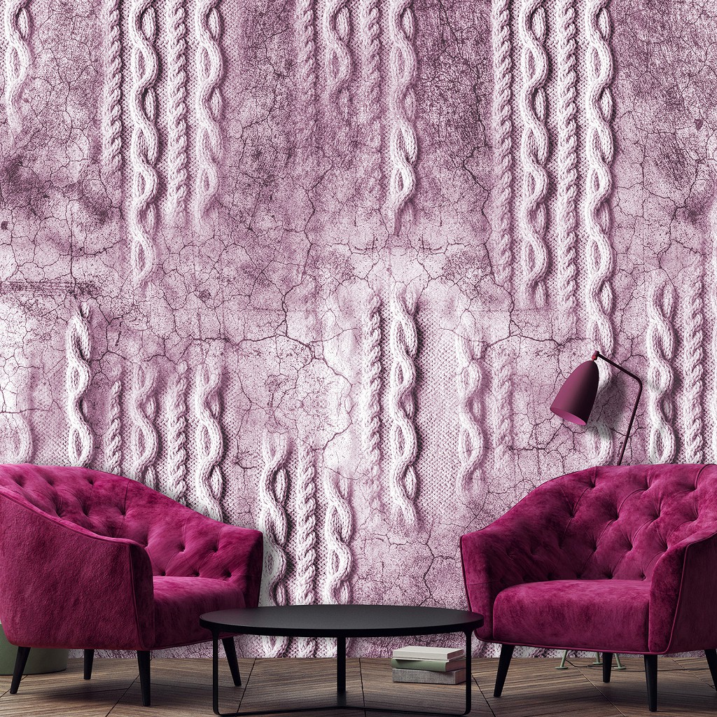 Красивые флизелиновые фотообои абстракция 312x219 см плетение по бетону - розовое (13565VEXXL) +клей