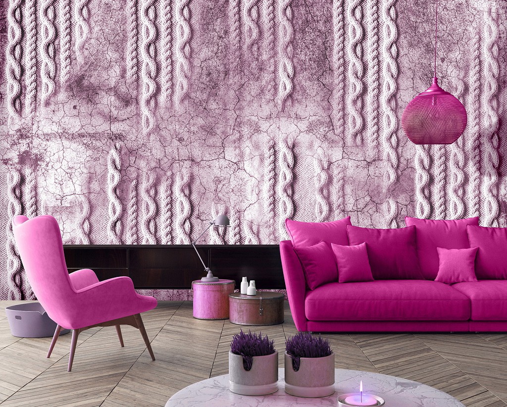 Флізелінові фотошпалери абстракції в інтер'єрі 416x254 см плетіння по бетону - рожеве (13565VEXXXL) +клей